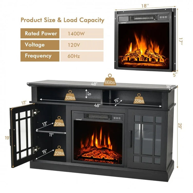 Electric Fireplace TV Stand with Cabinets for TVs Up to 55"