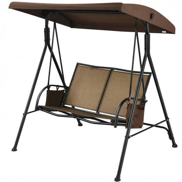 Outdoor Patio Swing Bench with Adjustable Canopy