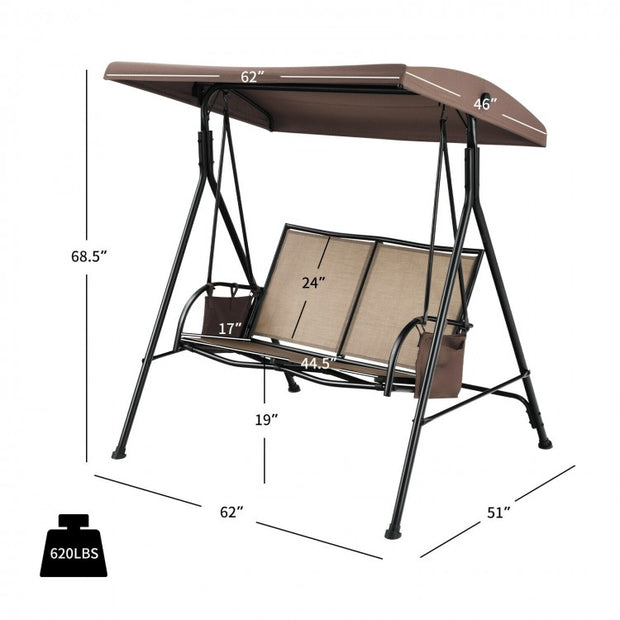 Outdoor Patio Swing Bench with Adjustable Canopy