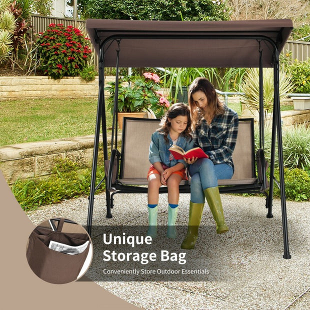 Outdoor Patio Swing Bench with Adjustable Canopy