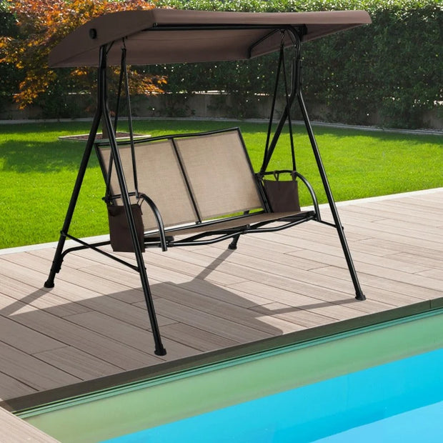 Outdoor Patio Swing Bench with Adjustable Canopy