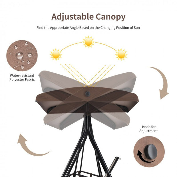 Outdoor Patio Swing Bench with Adjustable Canopy