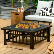 32" Square Fire Pit Table with BBQ Grill and Rain Cover