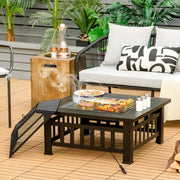 32" Square Fire Pit Table with BBQ Grill and Rain Cover