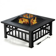 32" Square Fire Pit Table with BBQ Grill and Rain Cover