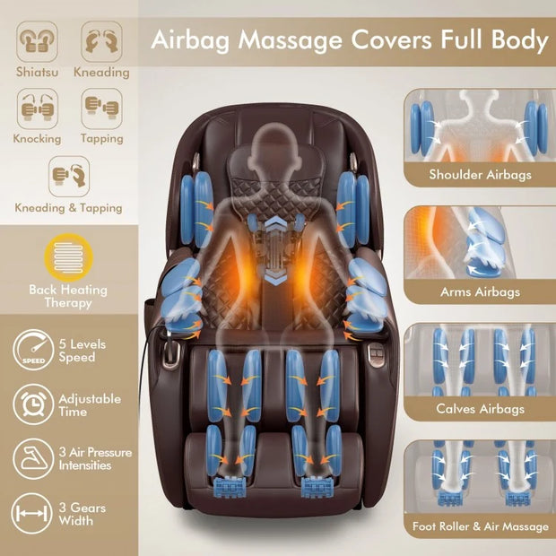 Full Body Zero Gravity Shiatsu Massage Chair with Built-In Heat System