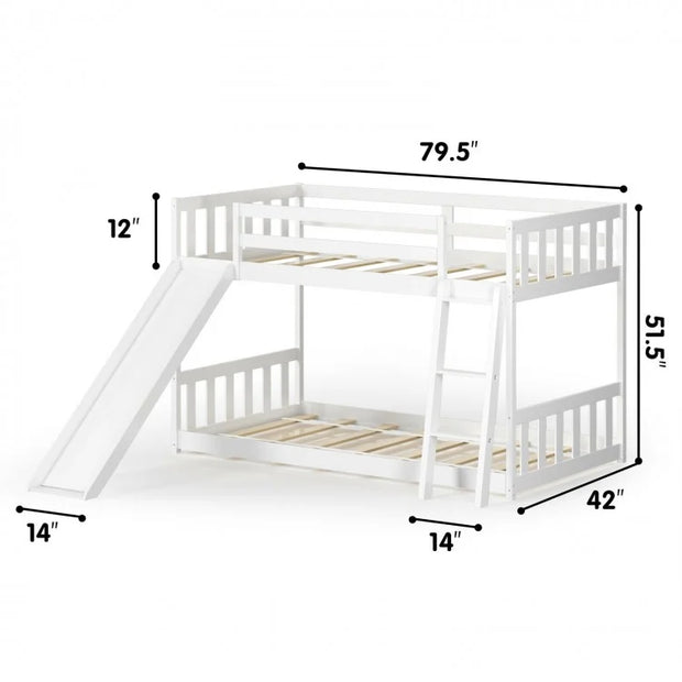 Twin Bunk Bed with Slide - Wooden Frame