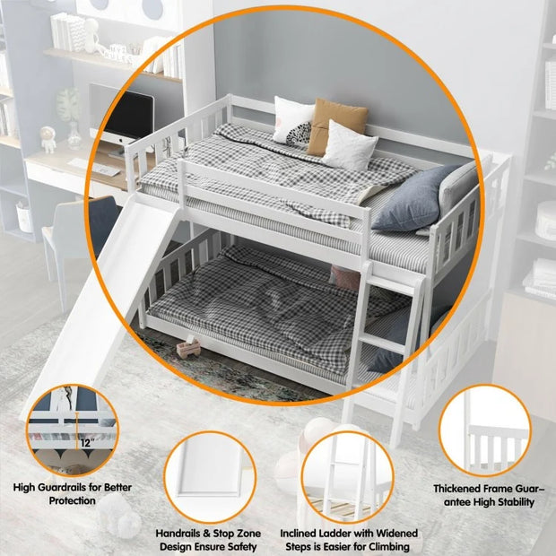 Twin Bunk Bed with Slide - Wooden Frame