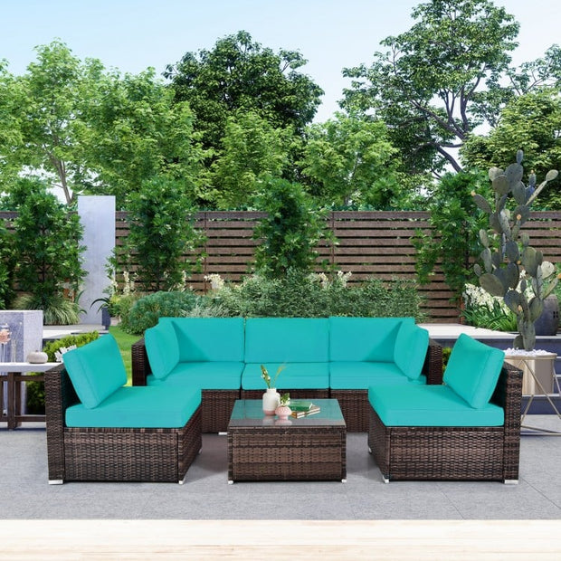 6pc Patio Rattan Furniture Set with Cushions