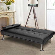 Convertible Leather Sofa Bed with Cup Holders and Armrests