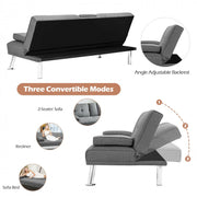 Convertible Fabric Sofa Bed with Cup Holders and Armrests