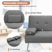 Convertible Fabric Sofa Bed with Cup Holders and Armrests