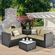 4pc Outdoor Patio Rattan Furniture Set with Loveseat and Storage Box