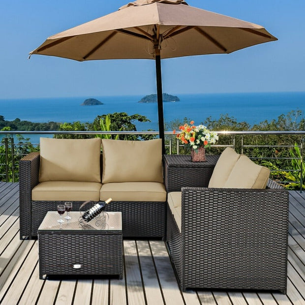 4pc Outdoor Patio Rattan Furniture Set with Loveseat and Storage Box