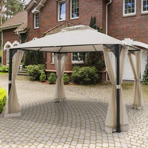 Outdoor Double Top Patio Gazebo with Netting