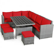 7 Pieces Outdoor Wicker Sectional Sofa Set with Dining Table