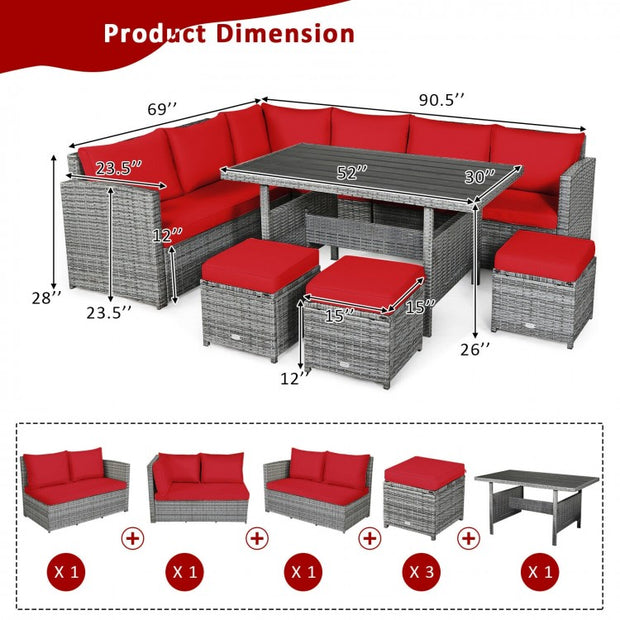 7 Pieces Outdoor Wicker Sectional Sofa Set with Dining Table