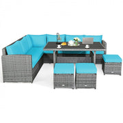 7 Pieces Outdoor Wicker Sectional Sofa Set with Dining Table