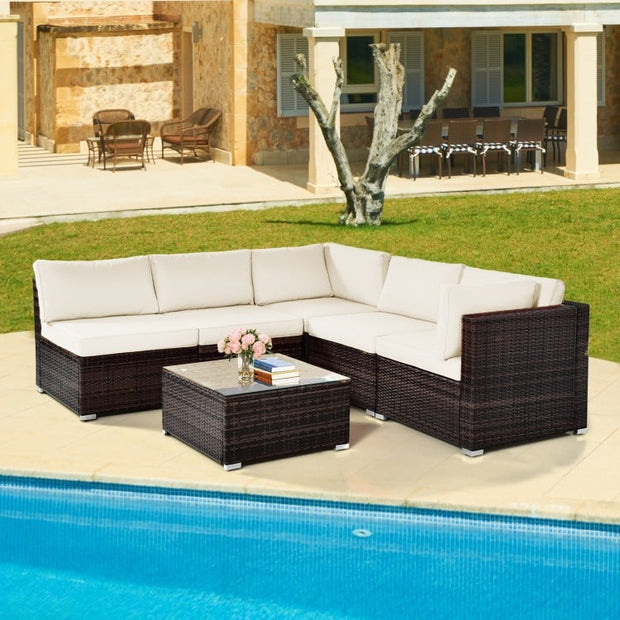 6pc Patio Rattan Furniture Set with Cushions