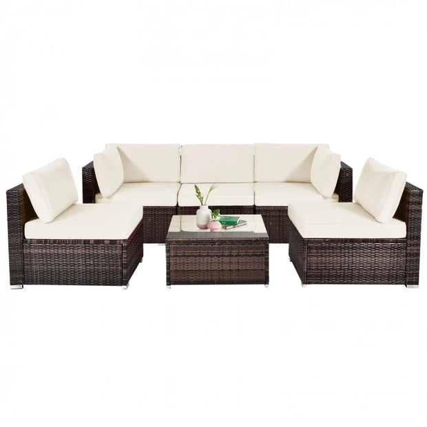 6pc Patio Rattan Furniture Set with Cushions