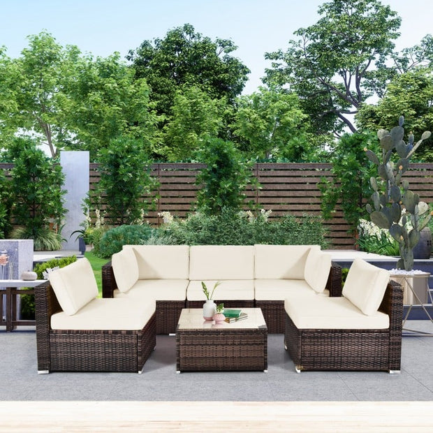 6pc Patio Rattan Furniture Set with Cushions