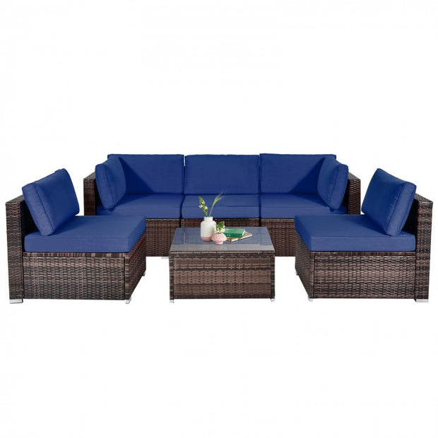 6pc Patio Rattan Furniture Set with Cushions