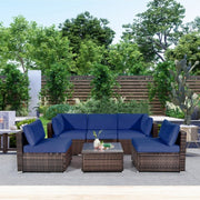 6pc Patio Rattan Furniture Set with Cushions