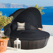 Round Patio Daybed with Retractable Canopy and Coffee Table