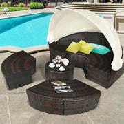 Round Patio Daybed with Retractable Canopy and Coffee Table