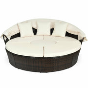 Round Patio Daybed with Retractable Canopy and Coffee Table