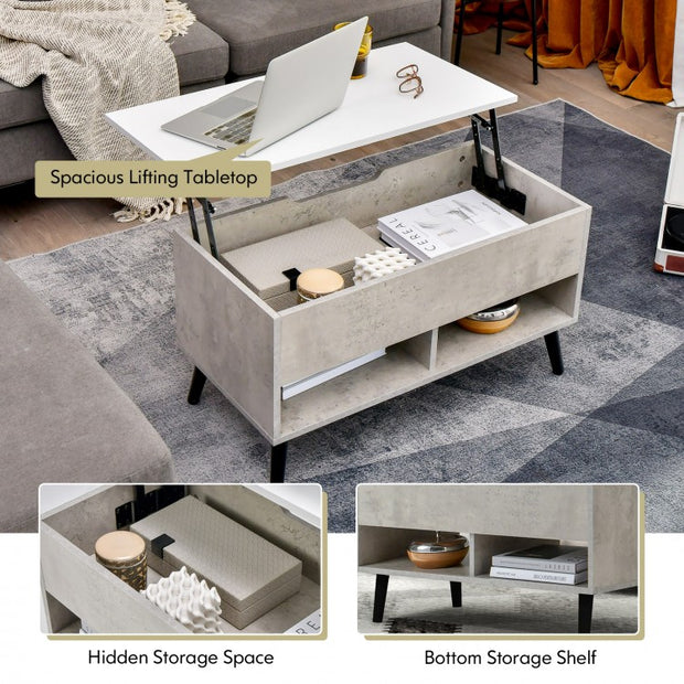 Lift-Top Coffee Table with Hidden Storage and Shelves