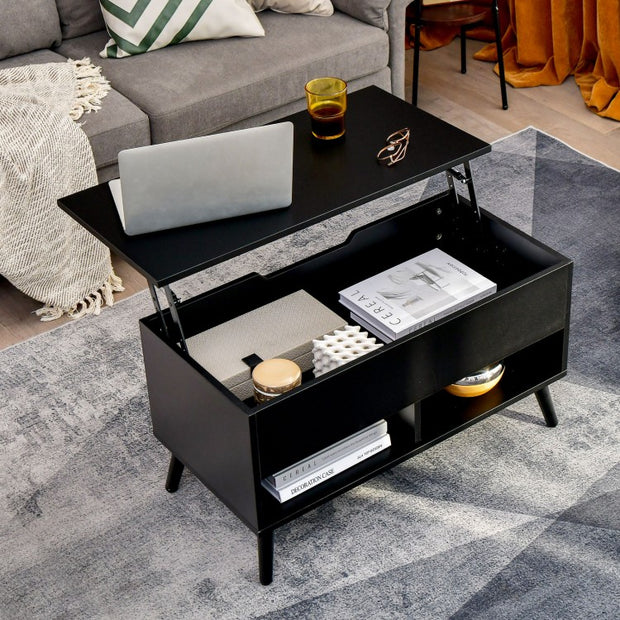 Lift-Top Coffee Table with Hidden Storage and Shelves