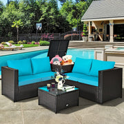 4pc Outdoor Patio Rattan Furniture Set with Loveseat and Storage Box