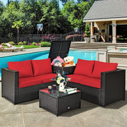 4pc Outdoor Patio Rattan Furniture Set with Loveseat and Storage Box