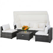 Patio Rattan Furniture Set with Retractable Canopy