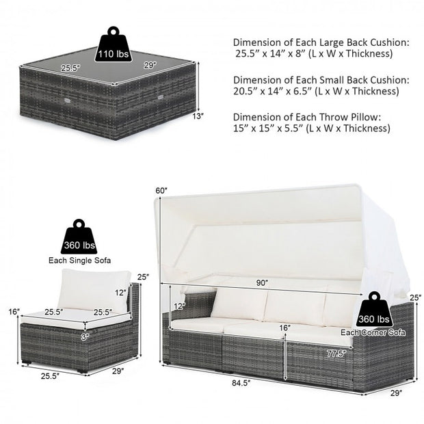 Patio Rattan Furniture Set with Retractable Canopy