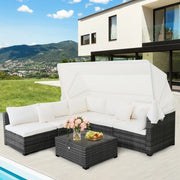 Patio Rattan Furniture Set with Retractable Canopy