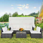 Patio Rattan Furniture Set with Retractable Canopy