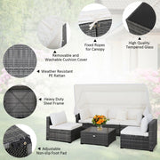 Patio Rattan Furniture Set with Retractable Canopy