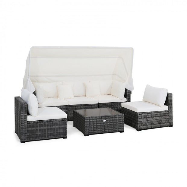 Patio Rattan Furniture Set with Retractable Canopy