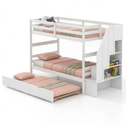 3-in-1 Bunk Bed with Guard Rail and 4-Step Storage Stairs