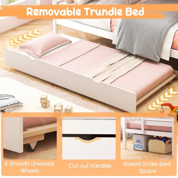 3-in-1 Bunk Bed with Guard Rail and 4-Step Storage Stairs
