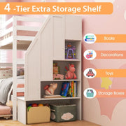3-in-1 Bunk Bed with Guard Rail and 4-Step Storage Stairs