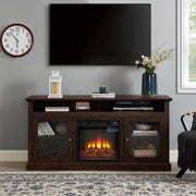 Modern TV Stand with Built-in Fireplace for TVs Up to 65" (Brown)