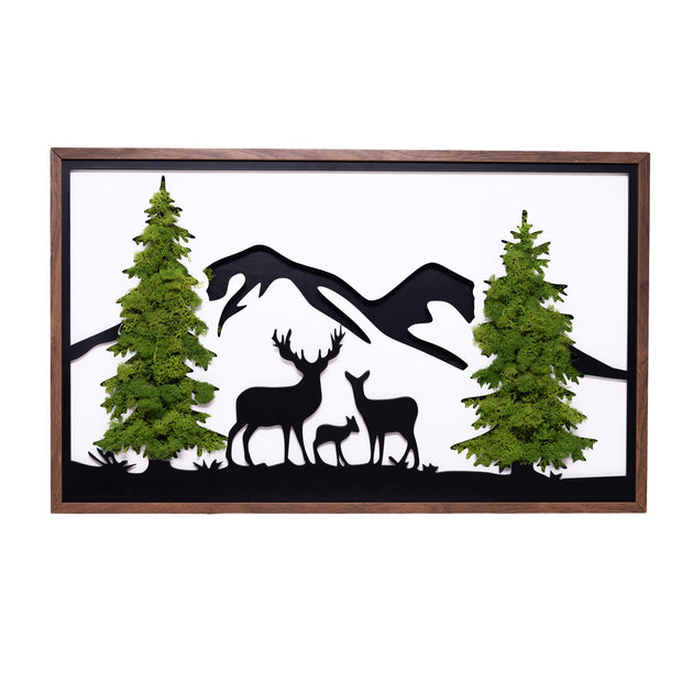 Tranquil Forest Journey Deer Metal & Moss Wall Art