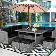 7 Pieces Outdoor Wicker Sectional Sofa Set with Dining Table