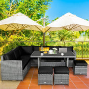 7 Pieces Outdoor Wicker Sectional Sofa Set with Dining Table