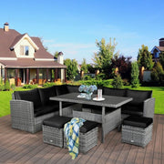 7 Pieces Outdoor Wicker Sectional Sofa Set with Dining Table