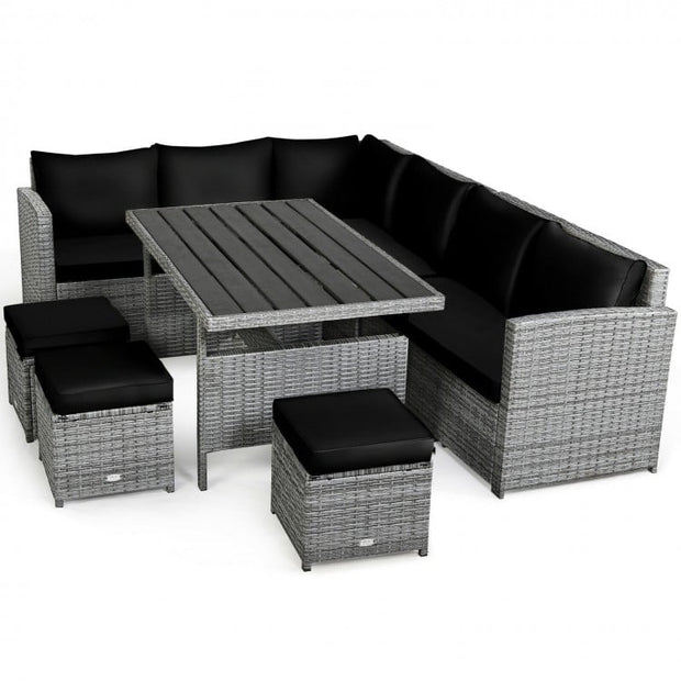 7 Pieces Outdoor Wicker Sectional Sofa Set with Dining Table