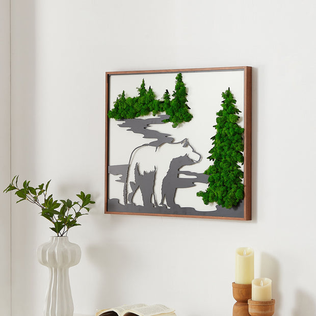 Serene Bear Metal & Moss Wall Art